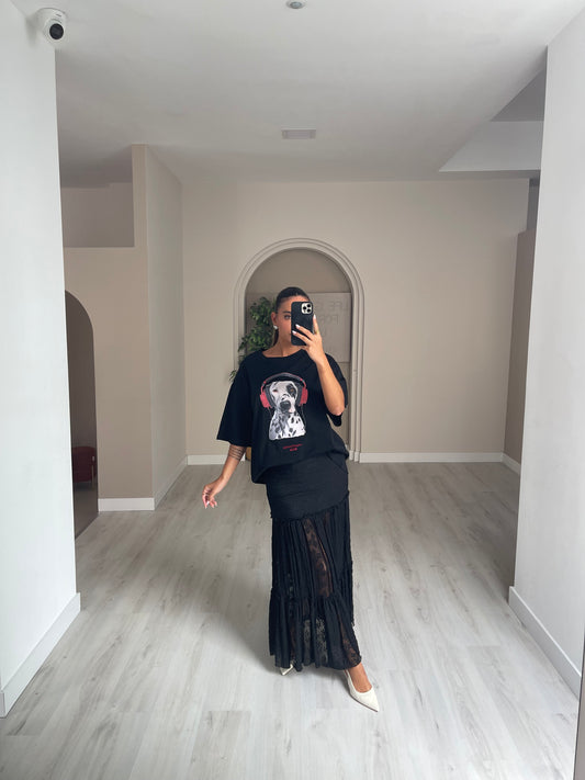 Saia Comprida em Renda - preto