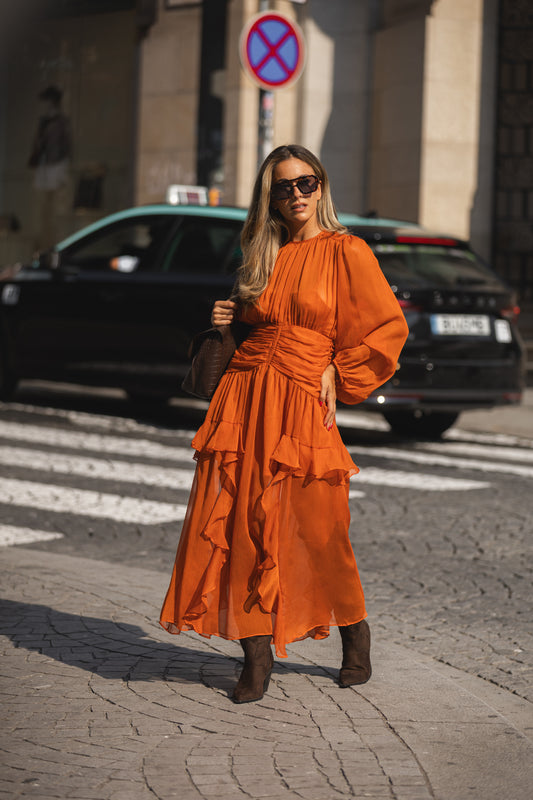 Vestido c/ drapeado - tijolo