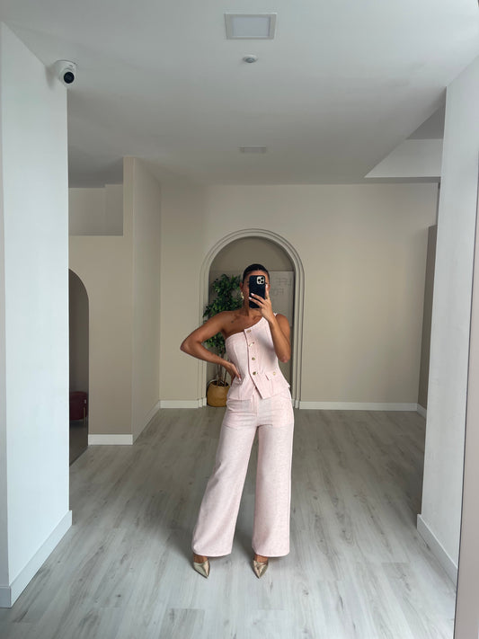 Conjunto Calça + Top de uma manga - rosa