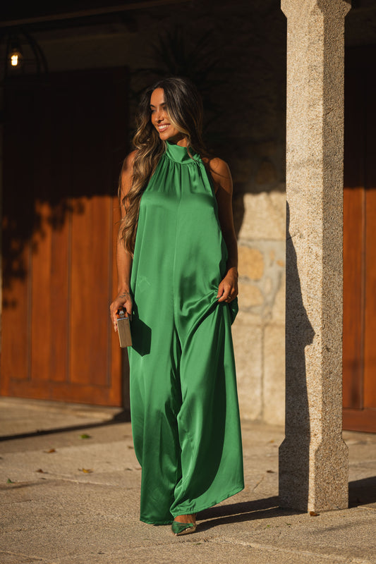 Jumpsuit em cetim - verde