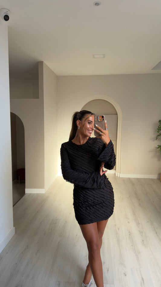 Vestido texturado preto