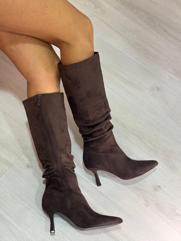 Bota cano alto c/ drapeado - castanho