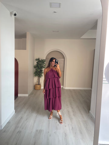 Vestido folhos - beringela