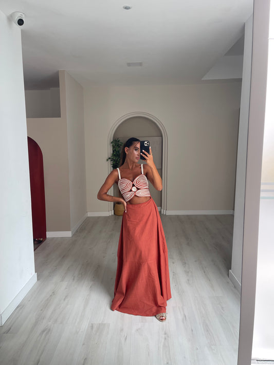 Vestido Boho c abertura - Tijolo