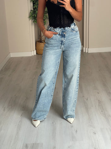 Calça de ganga cruzada