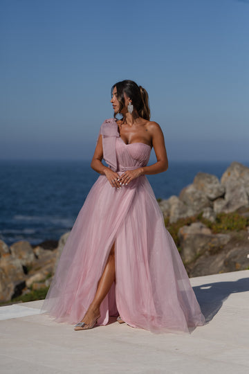 Vestido com laço na alça - rosa bebé