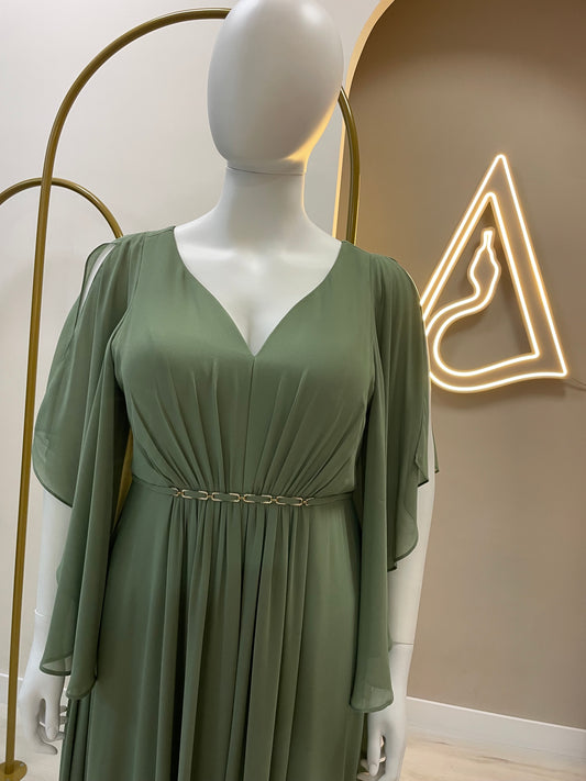 Vestido Brilhantes na cintura - verde seco
