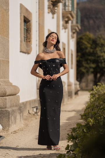 Vestido Bandage c/ brilhos - Preto
