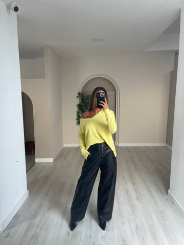 Calça wide leg ecopele - preto