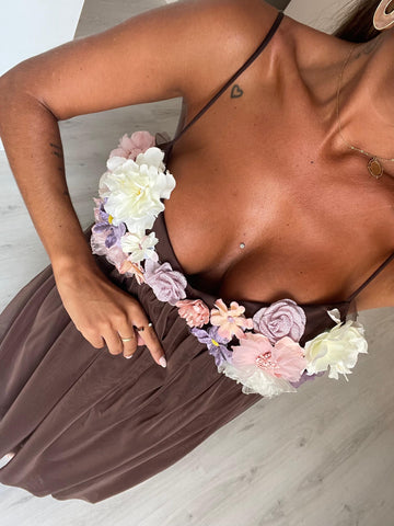 Vestido Flores - castanho