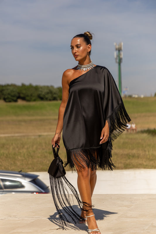 Vestido c/franjas c/mala - Preto