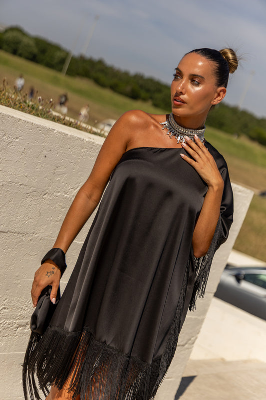 Vestido c/franjas c/mala - Preto