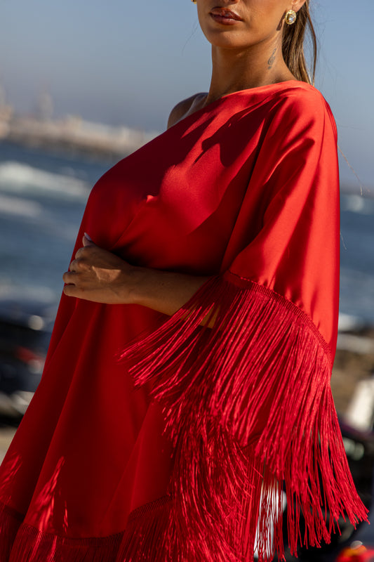 Vestido c/franjas c/mala - Vermelho