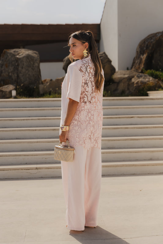Conjunto de linho blazer + calça - Rosa