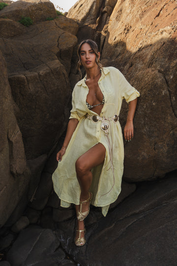 Vestido em linho - amarelo