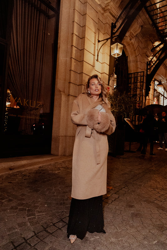 Casaco em fazenda comprido - Bege