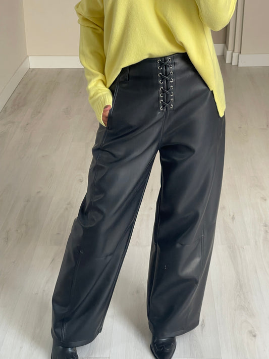 Calça wide leg ecopele - preto