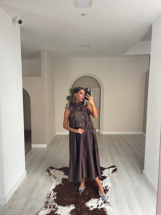 Vestido Flores - castanho