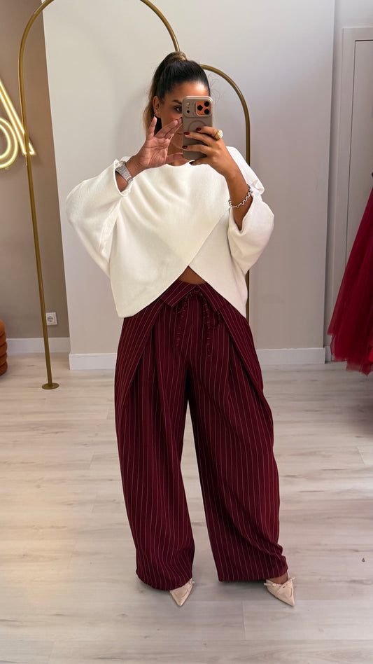 Calça alfaiataria c riscas - bordeux