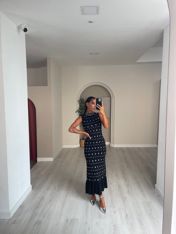 Vestido de malha com tachas - preto