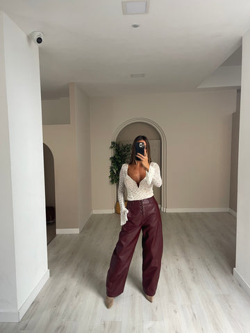 Calça wide leg ecopele - Bordeux