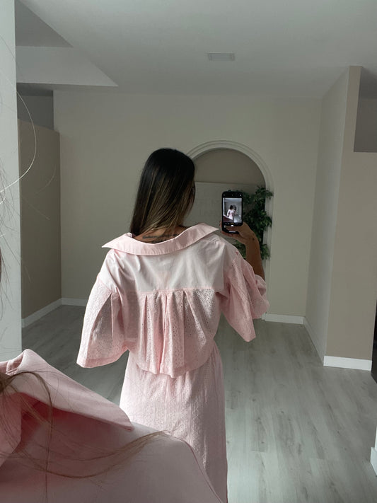 Conjunto bordado rosa bebé