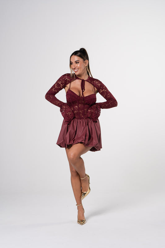 Vestido Alice Rendado - Bordeaux