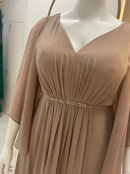 Vestido Brilhantes na cintura - Bege