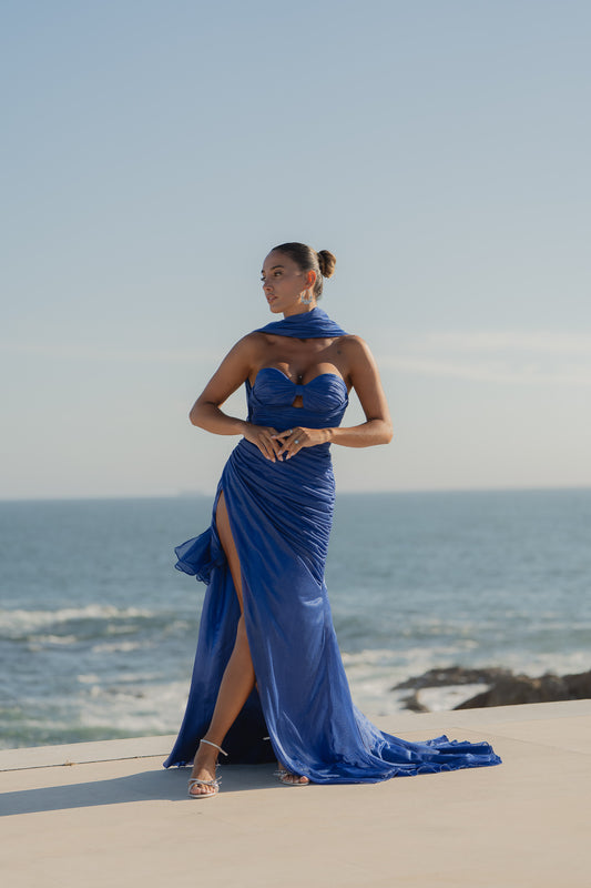 Vestido Santorini c/ glitter - azulão