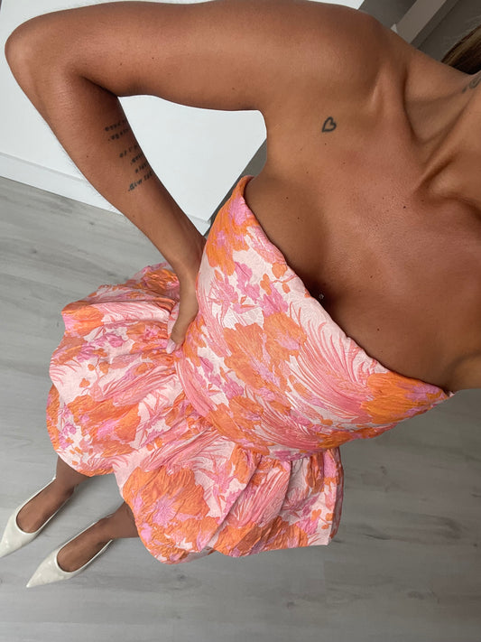 Conjunto top + calção - rosa c/ laranja