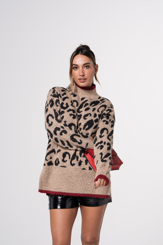 Camisolão leopardo c/ pormenor Bordeaux