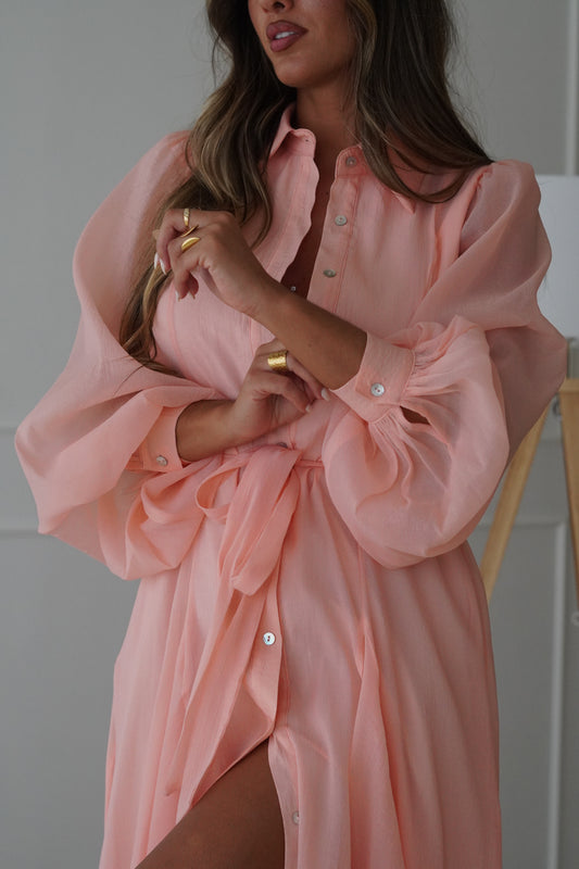 Vestido com manga balão - salmão