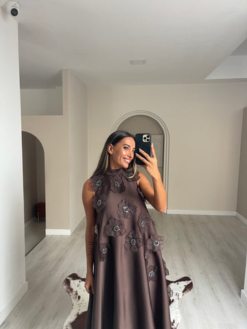 Vestido Flores - castanho