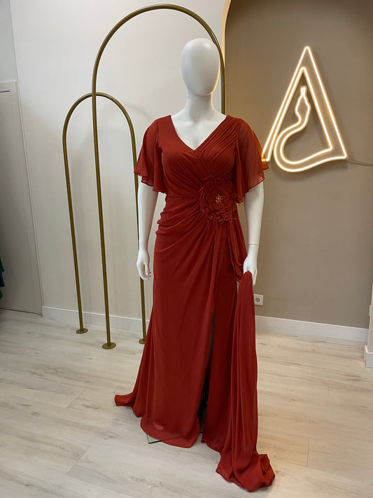 Vestido Flor c/ Brilhantes - Tijolo