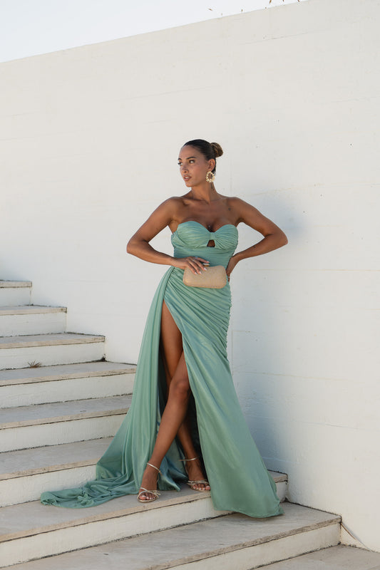 Vestido Santorini c/ glitter - verde água