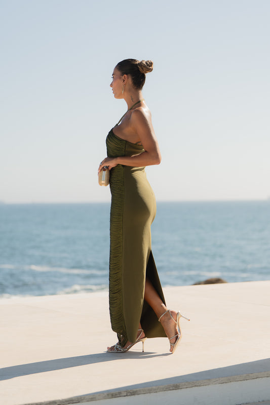 Vestido bandage com franjas - verde tropa