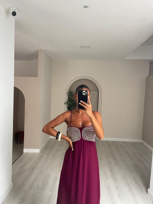 Vestido Boho c elástico - beringela