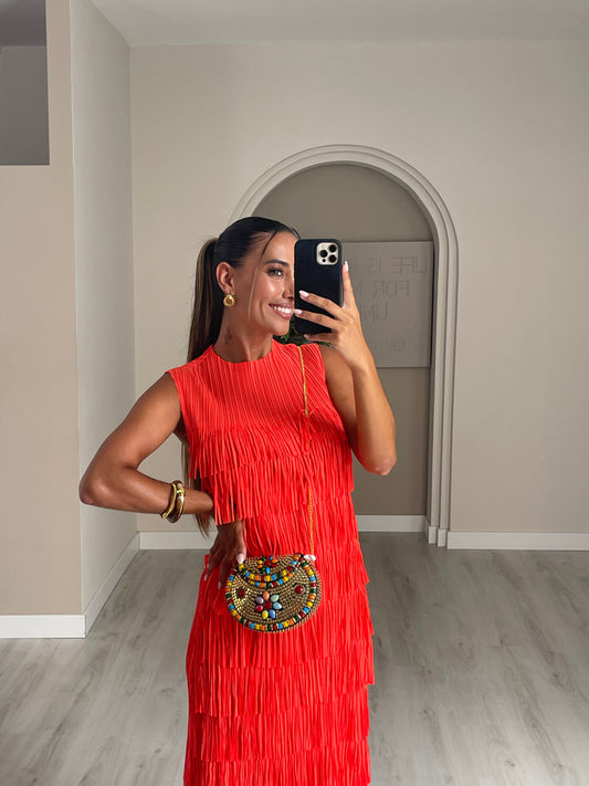 Vestido franjas cabeado - laranja