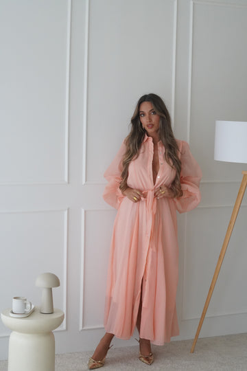 Vestido com manga balão - salmão