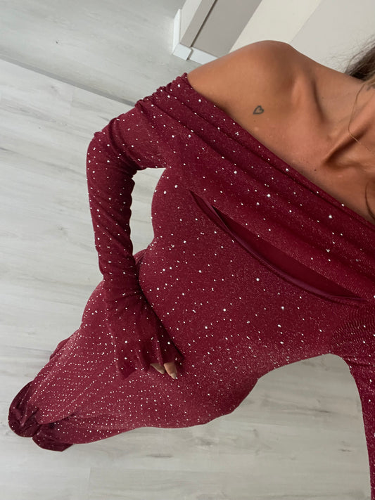 Vestido Celine c brilho - bordeux