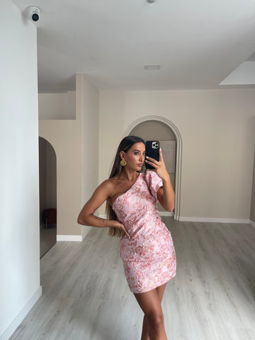 Vestido Texturado c/ uma manga - Rosa - REPOSIÇÃO DIA 09/06