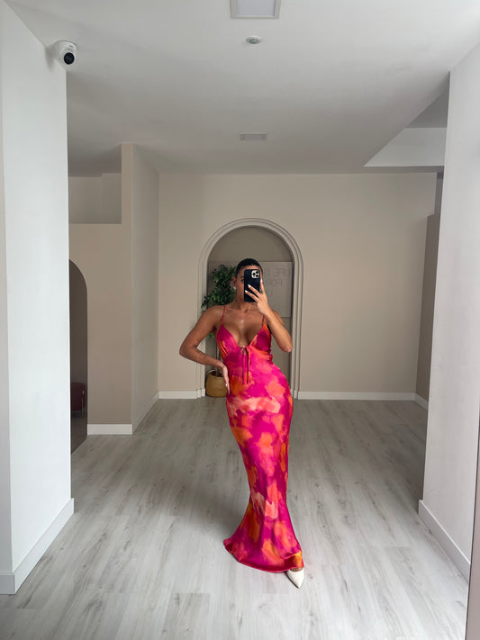 Vestido valencia - rosa c/ laranja