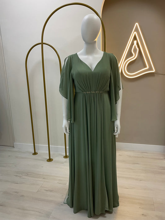 Vestido Brilhantes na cintura - verde seco