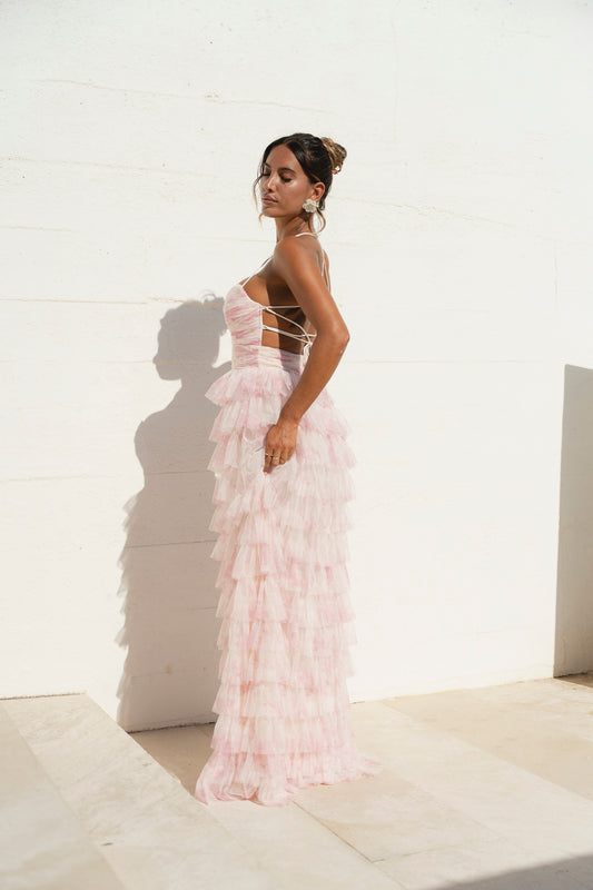 Vestido Cabo-Verde c atilhos - rosa