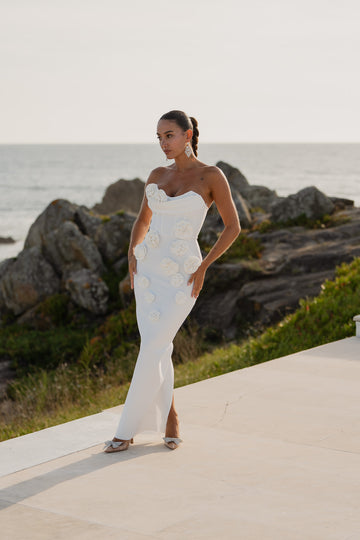 Vestido bandage c/ rosas - branco