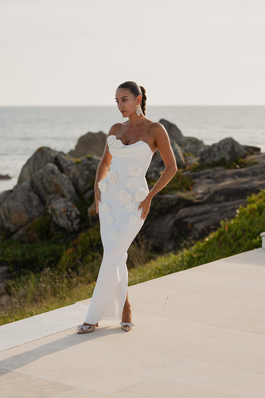 Vestido bandage c/ rosas - branco
