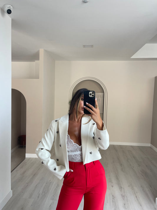 Blazer curto Hearts - branco