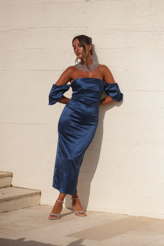 Vestido Camboja Midi - Azul Marinho