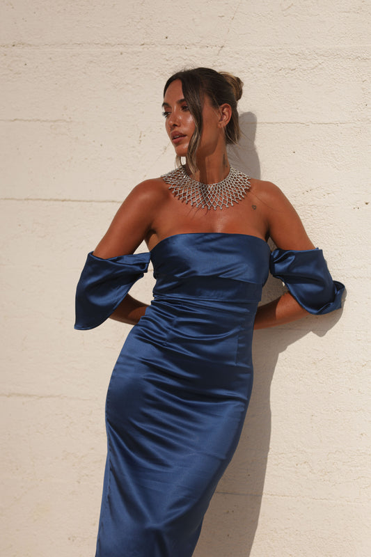 Vestido Camboja Midi - Azul Marinho