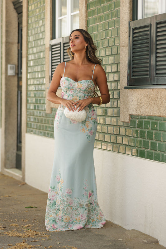 Vestido Tavira Florido - Verde Agua